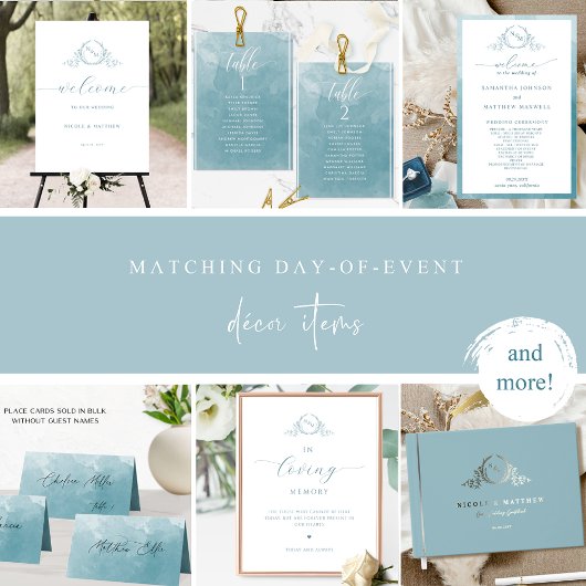 Zee Glass Blue Waterverf Monogrammed Wedding Menu