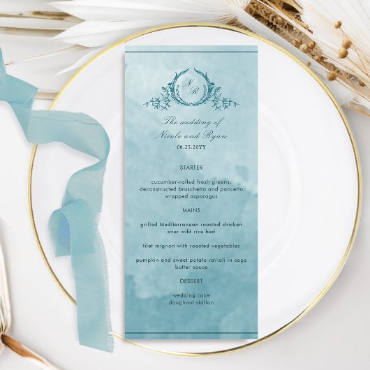 Zee Glass Blue Waterverf Monogrammed Wedding Menu