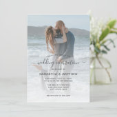 Zee Glass Dusty Blue Couple Photo Beach Weddenscha Kaart (Staand voorkant)