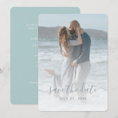 Zee Glass Dusty Blue Photo Save the Date Wedding Kaart (Voorkant / Achterkant)