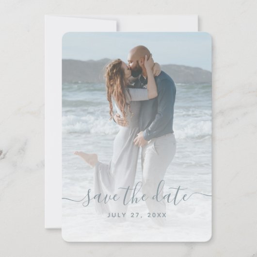 Zee Glass Dusty Blue Photo Save the Date Wedding Kaart (Voorkant)
