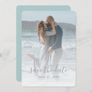 Zee Glass Dusty Blue Photo Save the Date Wedding Kaart