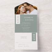 Zee Glass Green Blocks Summer Weduwfoto All In One Uitnodiging (Binnen)