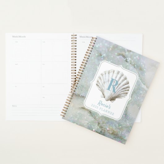 Zee Glass Green Shell Monogram Planner (Display)