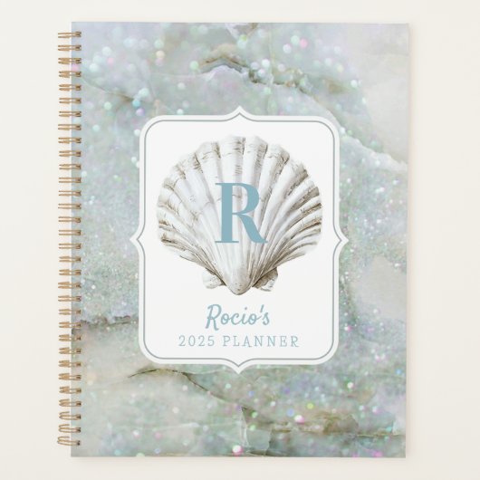 Zee Glass Green Shell Monogram Planner (Voorkant)