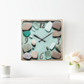 Zee Glass Ocean Stones Driftwood Vierkante Klok (Huis)