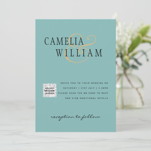 Zee Glass Photo Weddenschap nodigt QR Code Save Da Kaart (Staand voorkant)