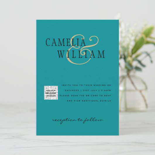 Zee Glass Photo Weddenschap nodigt QR Code Save Da Kaart (Staand voorkant)