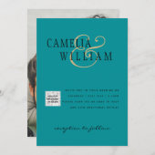 Zee Glass Photo Weddenschap nodigt QR Code Save Da Kaart (Voorkant / Achterkant)