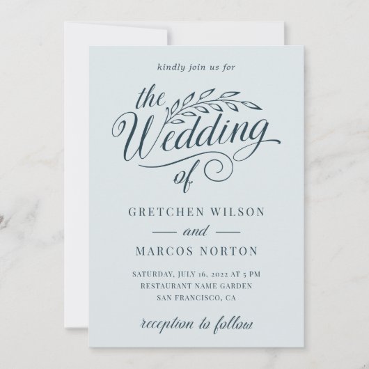 Zee Glass Sage Elegant Calligraphy Beach Wedding Kaart (Voorkant)