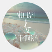 Zee Glass Seahorse Beach Wedding Ronde Sticker (Voorkant)