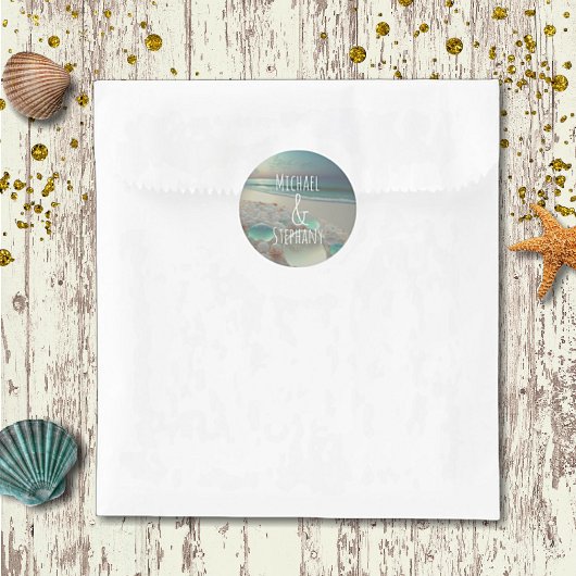 Zee Glass Seahorse Beach Wedding Ronde Sticker