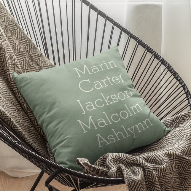 Zee Glass Vijf Kinder namen Gepersonaliseerde fami Kussen (Sea Glass Green Five Kids Names Personalized Family Throw Pillow)