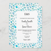 Zee Glass Wedding Monogram Blue Stripe Invitation Kaart (Voorkant / Achterkant)