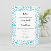 Zee Glass Wedding Monogram Blue Stripe Invitation Kaart (Staand voorkant)