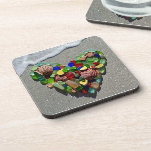 Zee glazen hart, strandglas onderzetters (Linkerzijde)