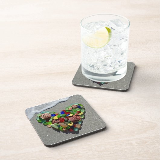 Zee glazen hart, strandglas onderzetters (Rechterzijde)