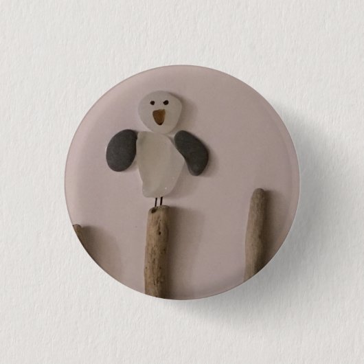 Zee-glazen schedel ronde button 3,2 cm (Voorkant)