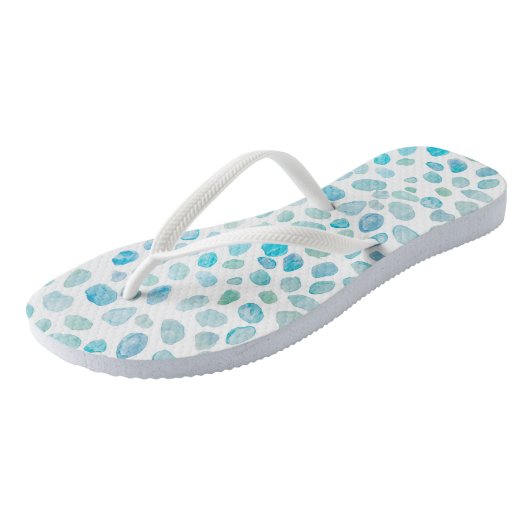 Zee Glazen Strand Pebbles Textuur Blauwe Teenslipp Teenslippers (Schuin)