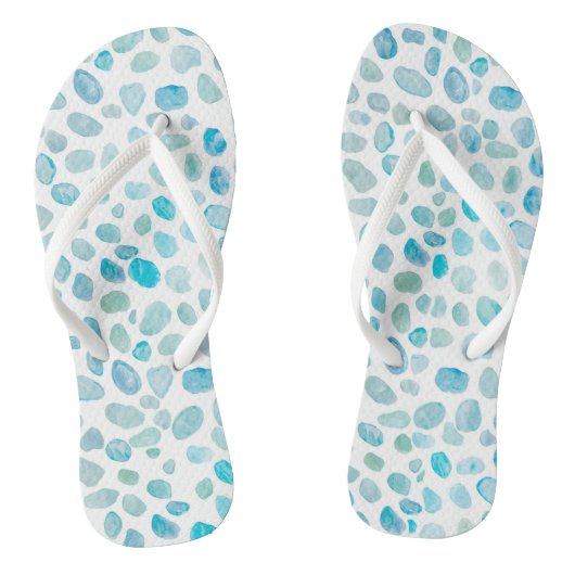 Zee Glazen Strand Pebbles Textuur Blauwe Teenslipp Teenslippers (Voetbed)