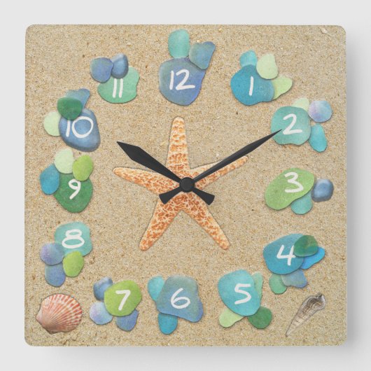Zee Glazen zandspierschelpen Vierkante Klok (Voorkant)