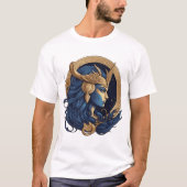 Zee Goddess – Blauw en Goud Elegant Ontwerp T-shirt (Voorkant)