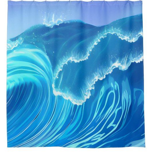 Zee golf ontwerp - stromende golf douchegordijn (Voorkant)