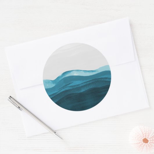 Zee golven verf ronde sticker (Envelop)