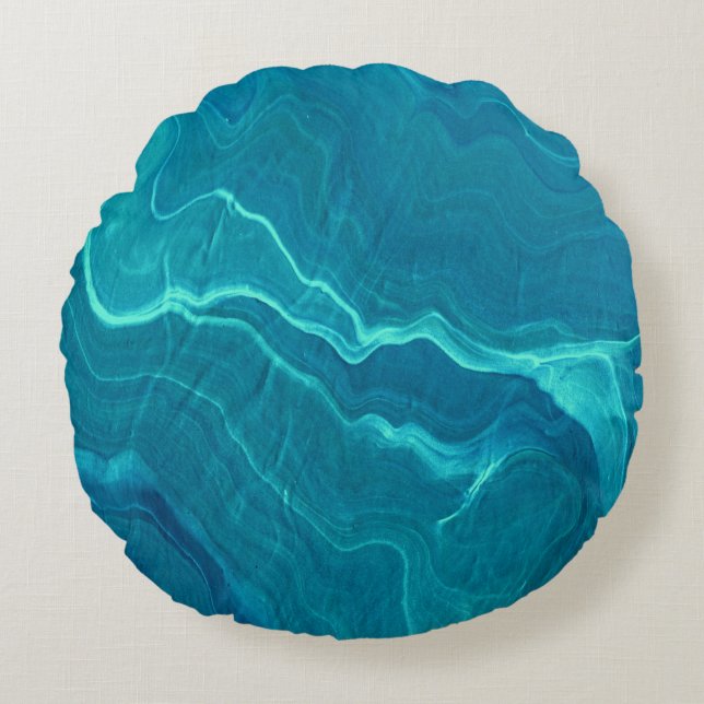 Zee Green Agate Marble Abstraction Rond Kussen (Voorkant)
