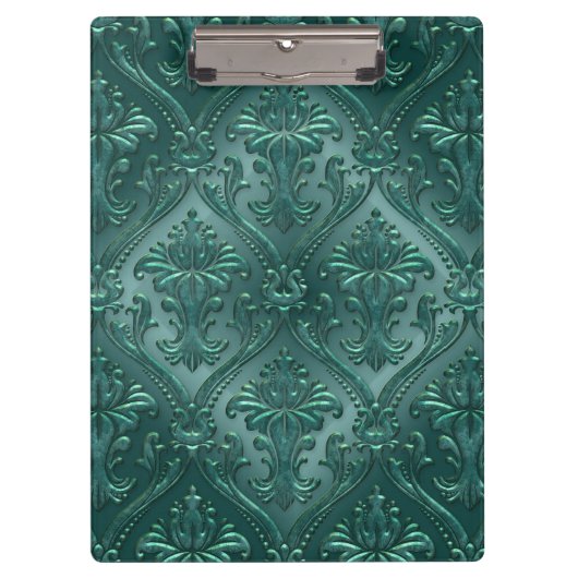 Zee Green Damask Gem Tone Tin Tile Steampunk Klembord (Voorkant)