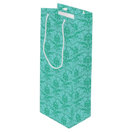 Zee Green Damask Print Wine Gift Bag Wijn Cadeautas (Voorkant Gekanteld)