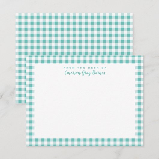 Zee Green Gingham Check Personal Stationery Kaart (Voorkant / Achterkant)