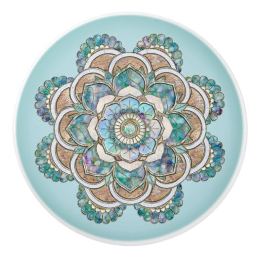 Zee Green Marble en Copper Mandala Keramische Knop (Voorkant)