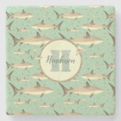Zee Green | Naam + Waterverf Monogram haai Stenen Onderzetter (Voorkant)