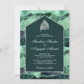 Zee Green Silver Agate Marble Arch Muslim Wedding Kaart (Voorkant)