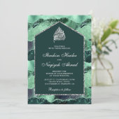 Zee Green Silver Agate Marble Arch Muslim Wedding Kaart (Staand voorkant)