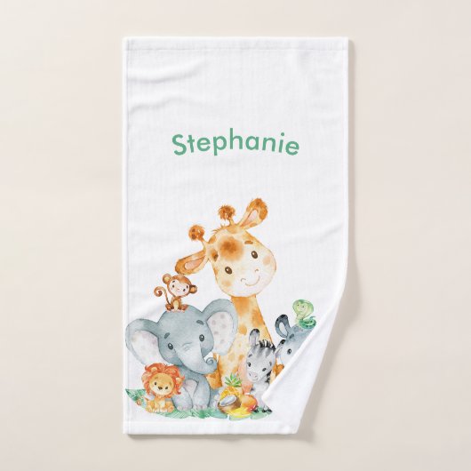 Zee Green Waterverf Cute Safari Oerwoud Animals Bad Handdoek (Handdoek)