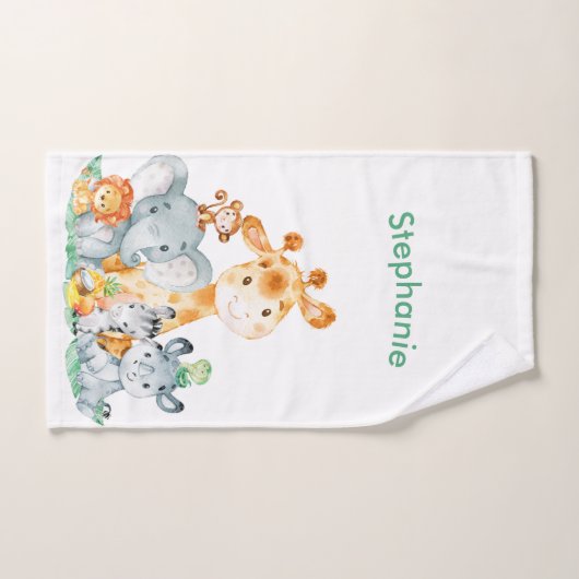 Zee Green Waterverf Cute Safari Oerwoud Animals Bad Handdoek (Handdoek)