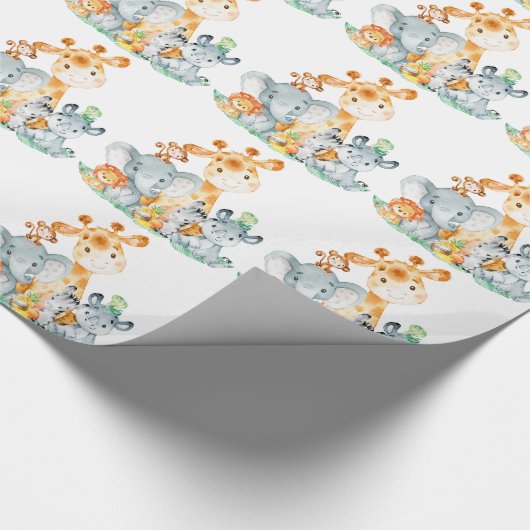 Zee Green Waterverf Cute Safari Oerwoud Animals Cadeaupapier (Hoek)