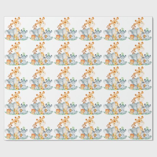 Zee Green Waterverf Cute Safari Oerwoud Animals Cadeaupapier (Vlak)