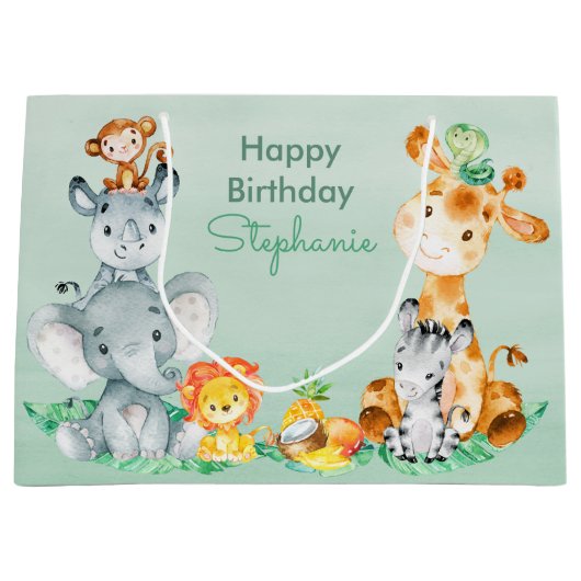 Zee Green Waterverf Cute Safari Oerwoud Animals Groot Cadeauzakje (Voorkant)