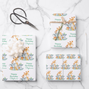 Zee Green Waterverf Cute Safari Oerwoud Animals Inpakpapier Vel