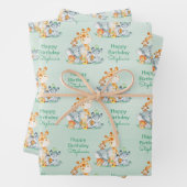 Zee Green Waterverf Cute Safari Oerwoud Animals Inpakpapier Vel (In situ)