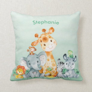 Zee Green Waterverf Cute Safari Oerwoud Animals Kussen