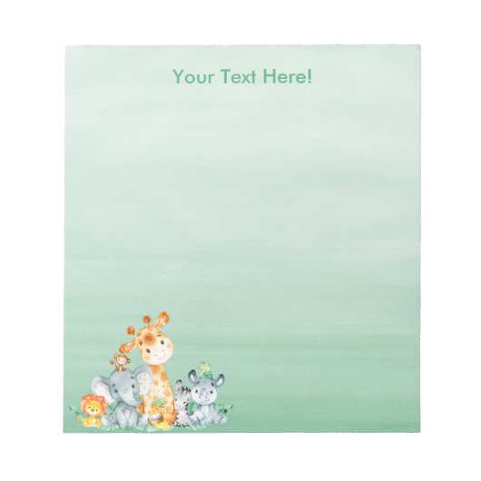 Zee Green Waterverf Cute Safari Oerwoud Animals Notitieblok (Voorkant)