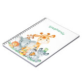 Zee Green Waterverf Cute Safari Oerwoud Animals Notitieboek (Linkerzijde)