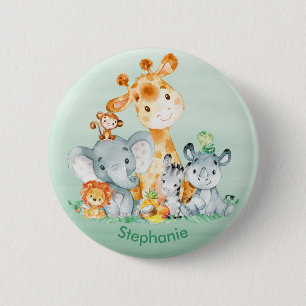 Zee Green Waterverf Cute Safari Oerwoud Animals Ronde Button 5,7 Cm