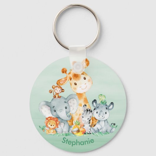 Zee Green Waterverf Cute Safari Oerwoud Animals Sleutelhanger (Voorkant)