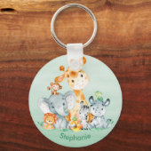 Zee Green Waterverf Cute Safari Oerwoud Animals Sleutelhanger (Voorkant)