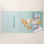 Zee Green Waterverf Cute Safari Oerwoud Animals Strandlaken (Voorkant)